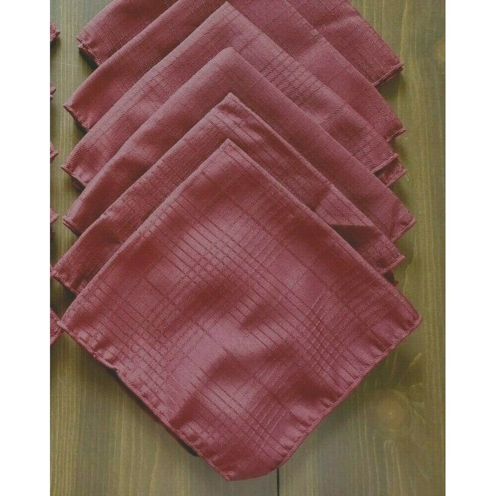 Cloth Napkins 8 Jacquard Check Burgundy Lightweight Polyester 16"